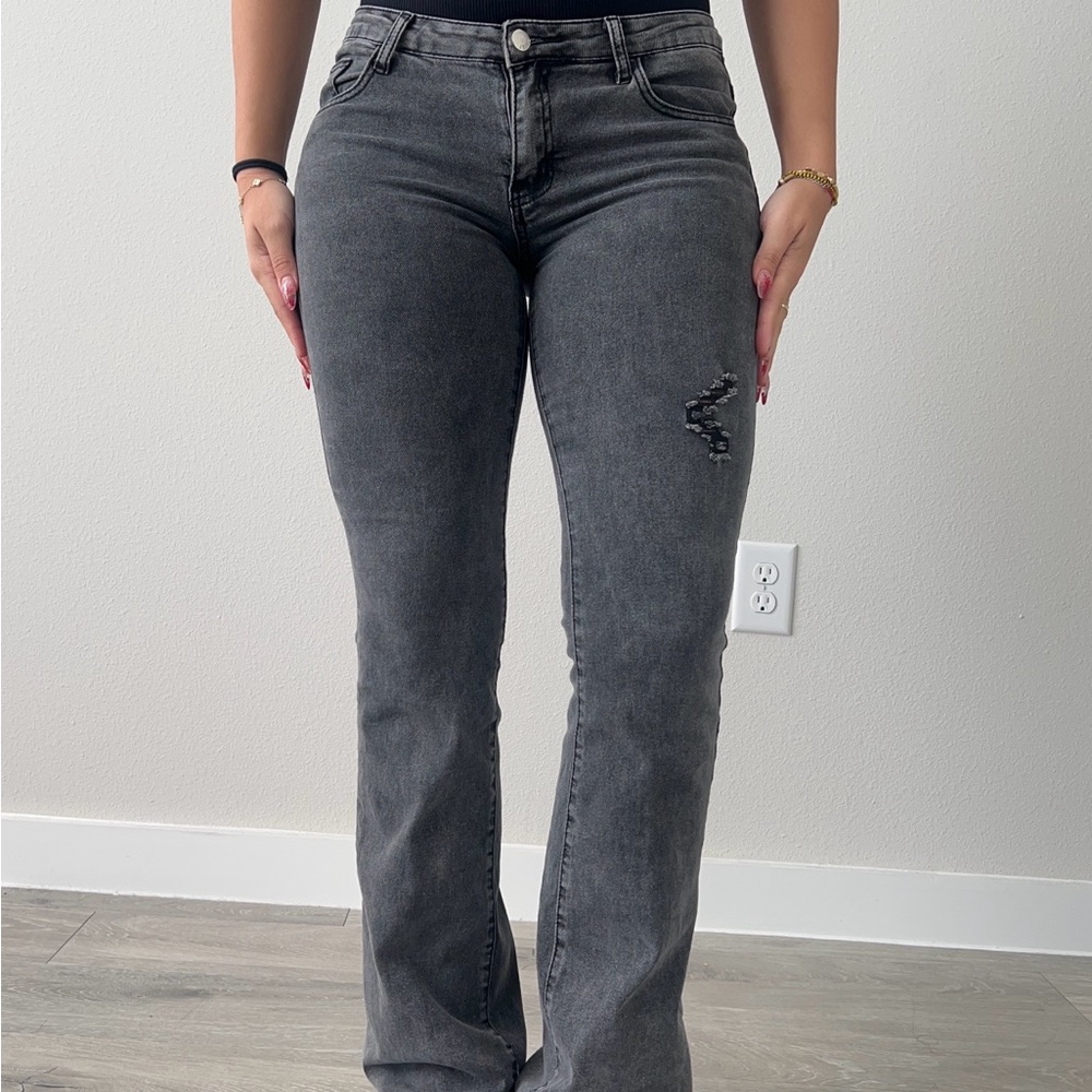 SHEIN Dark Gray Skinny Flare Leg Pants